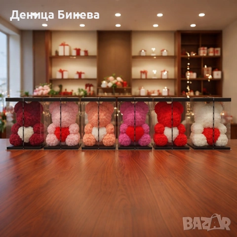 Мече от рози, 25см с подаръчна кутия в 3 цвята