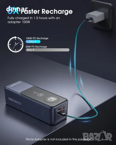 Външна батерия EnergyQC 120W 27000mAh Power Bank USB C 3-Port 99.9Wh PD, снимка 3 - Външни батерии - 47436603