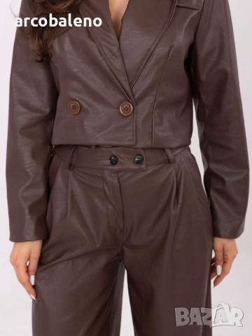 Дамски широки панталони от изкуствена кожа, 3цвята , снимка 3 - Панталони - 52369605