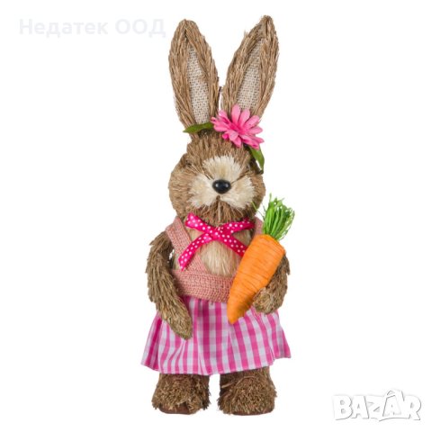 Великденска декорация, зайче с розова рокля, 32 см