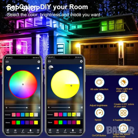 LED лента Bluetooth TV LED светлина за 85-100 инча RGB 5050, 7,5 m,Синхронизиране с музика, снимка 4 - Лед осветление - 49251648