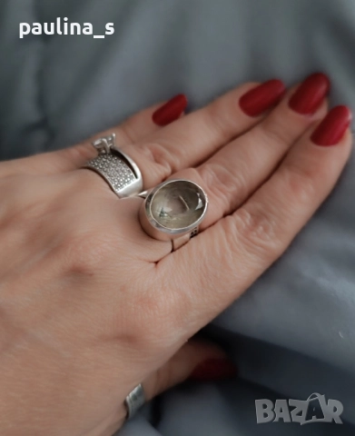 Два броя / Винтидж / Сребърен пръстен проба 925 с гравиран Лабрадорит и Празеолит , снимка 11 - Пръстени - 51996675