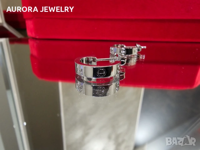 CARTIER Love Silver Hoop Дамски Обеци, снимка 9 - Обеци - 53238914