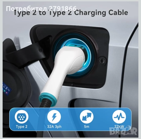 EVPEIWE 22KW 32A Кабел за зареждане на електрически автомобили тип 2 | Трифазен | 5 метра, снимка 2 - Аксесоари и консумативи - 52315117