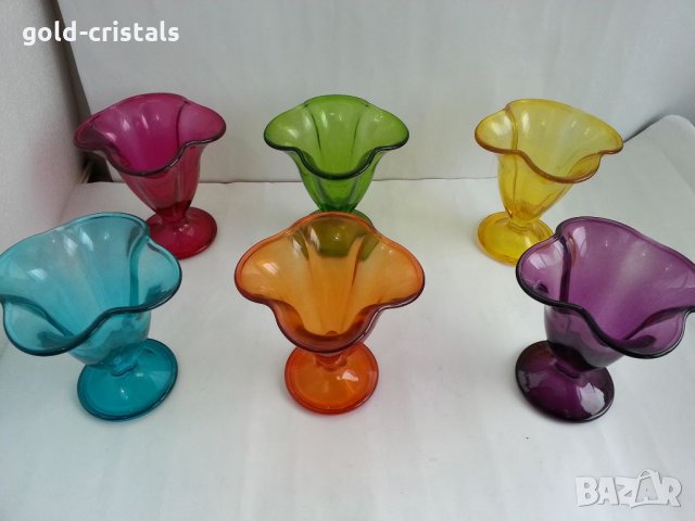 Цветни стъклени чаши купи, снимка 2 - Антикварни и старинни предмети - 32888830