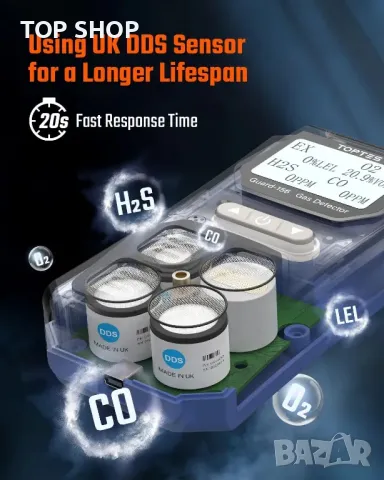 Газов детектор 4 в 1 TopTes Guard-156, за H2S, CO, LEL и O2, режими на тройна аларма, снимка 2 - Други стоки за дома - 49368277