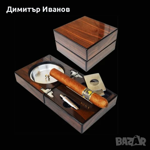 Кедров пепелник със стойка, ножица и пънчър за пури, снимка 2 - Други - 50979982