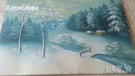 Зимна ретро картина с маслени бои 