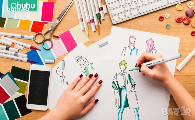 Ohuhu Fine Art Pens маркери с два писеца тип "Chisel" и "Fine", комплект 48 цвята, на алкохолна осно, снимка 3 - Ученически пособия, канцеларски материали - 52186358