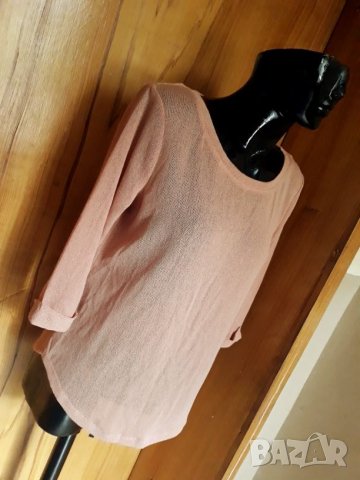 Бледо оранжева блуза на ситна плетка на дупки Л, снимка 3 - Блузи с дълъг ръкав и пуловери - 26741352