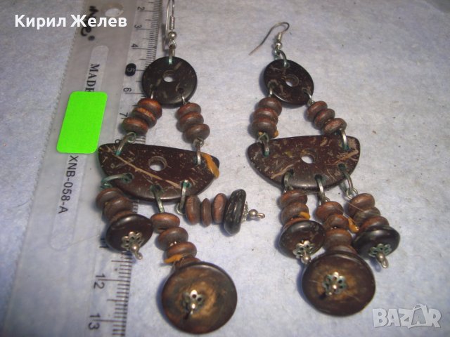 ХЕНД - МЕЙД ИЗРАБОТКА ВИНТИДЖ АРТ ЛЕТНИ ОБЕЦИ от КОКОСОВ ОРЕХ ХИПИ ГРЪНЧ СТИЛ 18913, снимка 5 - Обеци - 36621096