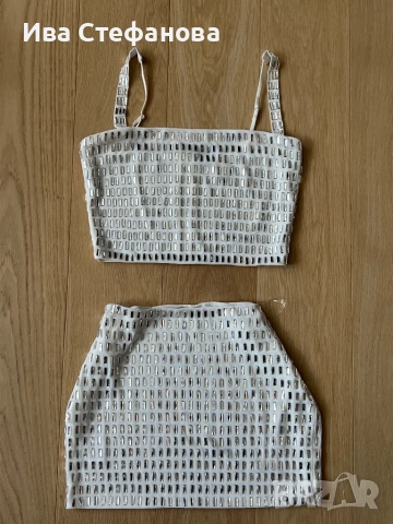 Нов бял еластичен елеганен парти официален коктейлен сет блестящи камъни диаманти цирконий