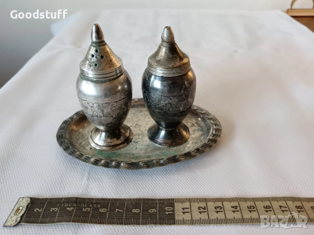 Посребрени солници,лот,Арт Деко, гравирани, с чинийка, снимка 5 - Антикварни и старинни предмети - 52514984