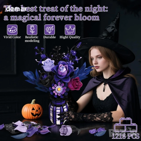 Комплект за сглобяване на букет от лилави рози, изкуствени цветя, подарък, снимка 2 - Декорация за дома - 51483100