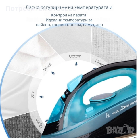 Безжична парна ютия 2400W с керамична плоча – двойна функция за парно и сухо гладене, 483, снимка 2 - Ютии - 52301442