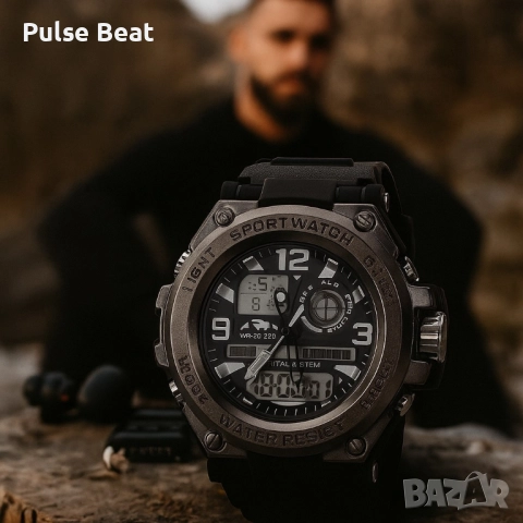 Спортен аналогово-дигитален мъжки часовник с подсветка, аларма и водоустойчив корпус, снимка 4 - Мъжки - 52046407