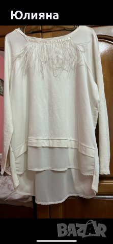 Стилна бяла блуза с пера, снимка 1 - Блузи с дълъг ръкав и пуловери - 43657506