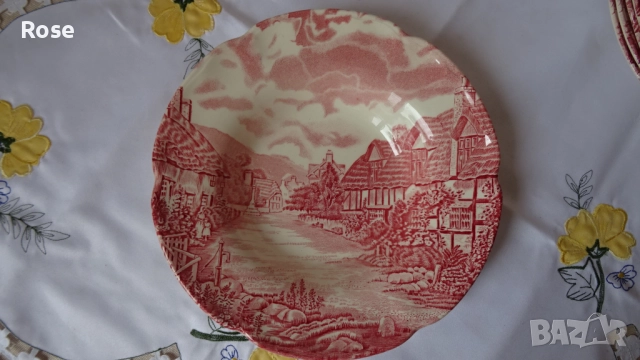 Порцелан винтидж - Англия Johnson Brothers розово-червено, снимка 11 - Чинии - 52217211