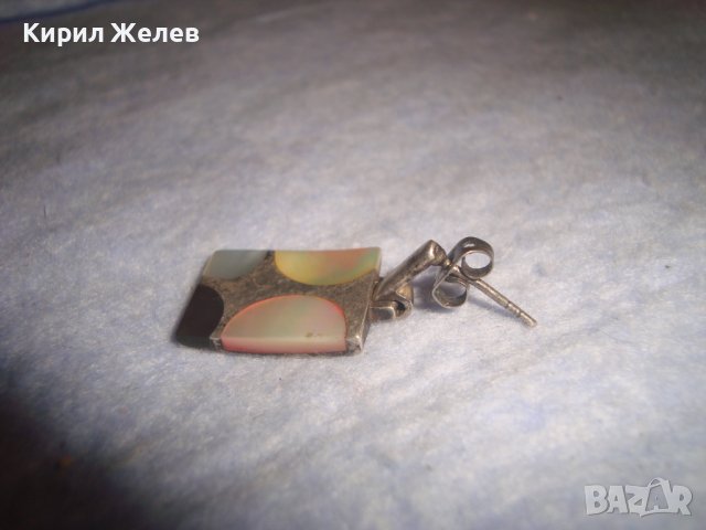 СТАРА КРАСИВА СЕДЕФЕНА СРЕБЪРНА АРТ ДЕКО ОБЕЦА СРЕБРО 925 АНГЛИЯ ИНКРУСТИРАНА с КРАЛСКИ СЕДЕФ 28834, снимка 6 - Обеци - 37300645