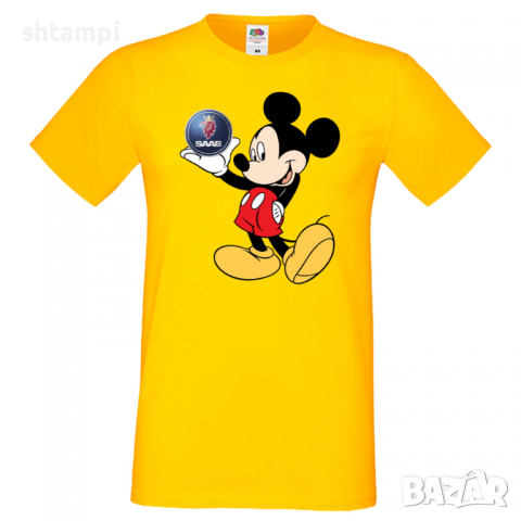 Мъжка тениска Mickey Mouse SAAB Подарък,Изненада,Рожден ден, снимка 10 - Тениски - 36577526