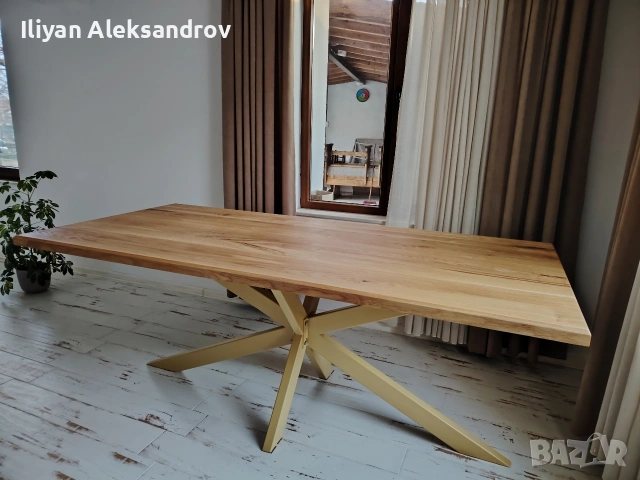 Трапезна маса с дъбов плот, снимка 3 - Маси - 53024647