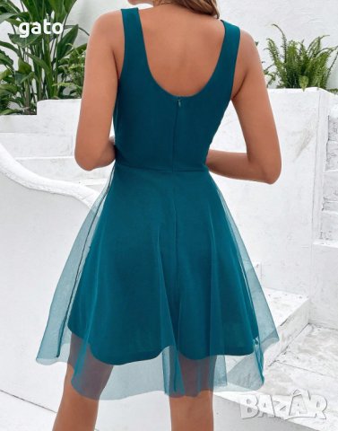 Петролено синя рокля с мъниста/камъчета, снимка 4 - Рокли - 43090383