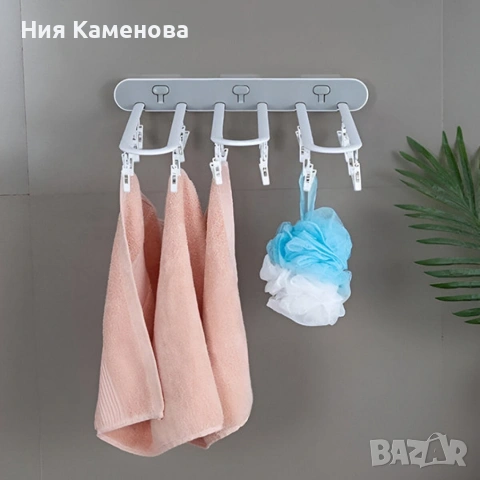 Самозалепваща се сгъваема стойка за сушене на дрехи с 24 щипки, снимка 4 - Други стоки за дома - 53015547