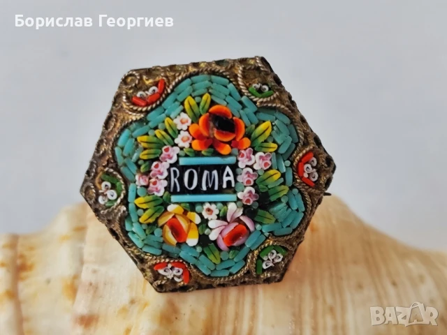 Стара сребърна брошка Италия Рим , снимка 2 - Колиета, медальони, синджири - 51201225