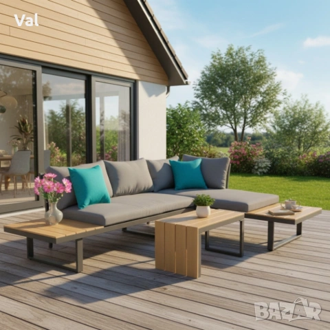 Градински комплект KANZA - модулен ъглов диван от алуминий с удобни възглавници и маса, снимка 8 - Други - 53331504