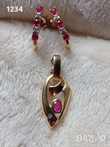 Винтидж златни обеци с рубини и диаманти, снимка 8 - Обеци - 53509606