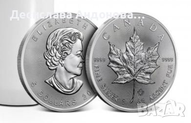 сребърна монета 1 оз 1 oz кленов лист, снимка 1 - Нумизматика и бонистика - 39678134