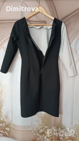 Елегантна рокля в черно и бяло с дантелен елемент, снимка 2 - Рокли - 53223362