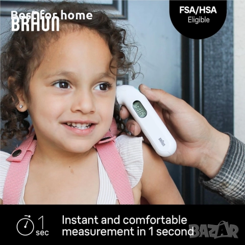 Термометър за ухо Braun ,измерване за 1 секунда, звуков индикатор за температура, цифров дисплей, снимка 2 - Уреди за диагностика - 51808309