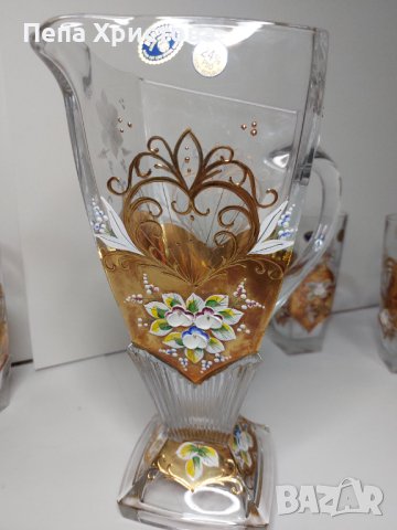 Комплект от оловен чешки кристал Бохемия , снимка 6 - Чаши - 43913428