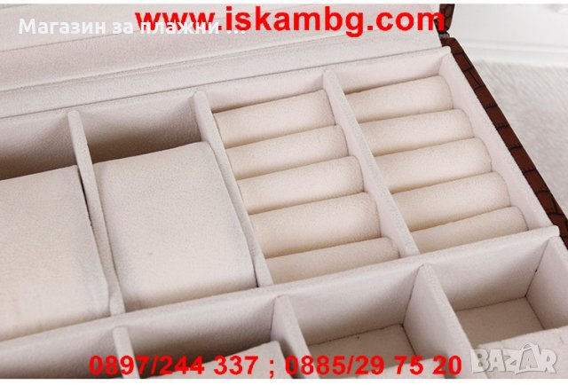 Кожена кутия за съхранение на 8 часовника + отделения за обеци и пръстени , снимка 9 - Подаръци за жени - 28439883