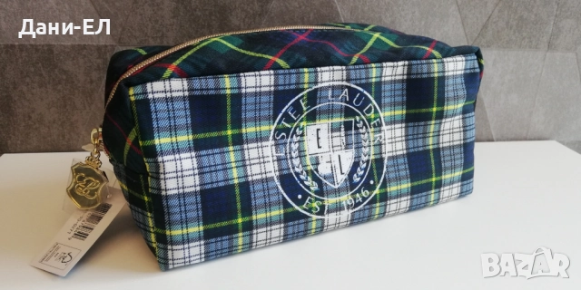 Estee Lauder козметичен несесер – синьо-зелено каре, снимка 4 - Други - 52771975