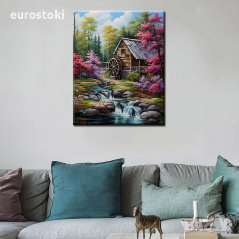 Tucocoo Комплекти за рисуване по номера с рамка с пейзаж и водопад, с четки и акрилни бои върху плат, снимка 2 - Картини - 52296049