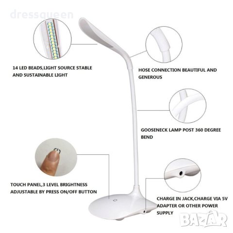 3347 Безжична настолна USB LED лампа с 3 степени на осветяване, снимка 4 - Настолни лампи - 43949613