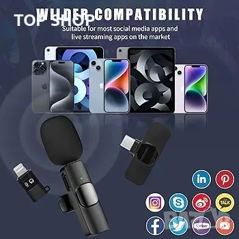 Безжични микрофони MKHS, 2 микрофона Lavalier Безжичен микрофон за видеозапис TikTok YouTube Vlog