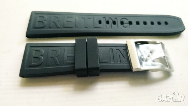 Черна силиконова каишка BREITLING  24 мм, снимка 8 - Каишки за часовници - 36307657