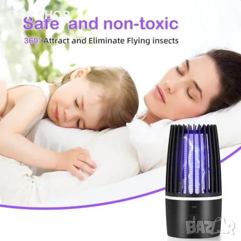 DJROLL Електрически убиец на комари, 2 в 1 USB акумулаторен преносим убиец на мухи с UV лампа, 360°, снимка 7 - Други - 48831720