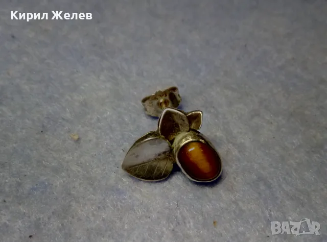 ФЛОРАЛНА СРЕБЪРНА ОБЕЦА ЦВЕТЕ СРЕБРО 925 с ПОЛИРАН КАМЪК ТИГРОВО ОКО ФИНА РЪЧНА ИЗРАБОТКА 48650, снимка 9 - Обеци - 49510734