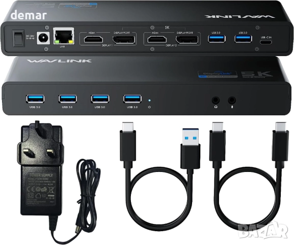 Докинг станция Displaylink, универсална WAVLINK USB-C с 2× HDMI и DP, снимка 8 - Кабели и адаптери - 52410580