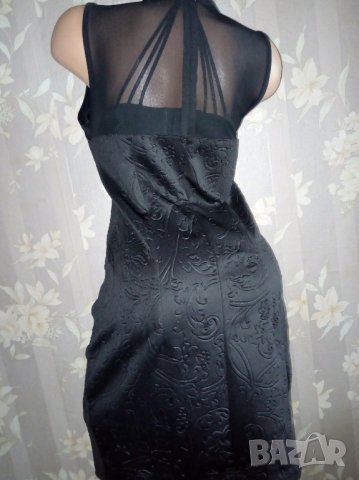 Amisu-Прекрасна черна рокля с релефни флорални мотиви и тюл- М, снимка 7 - Рокли - 33027368