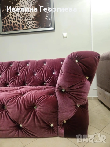 Триместен диван кадифе, снимка 3 - Дивани и мека мебел - 53582659