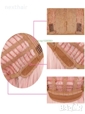 Къса плътна розова перука с бретон, снимка 5 - Аксесоари за коса - 50097124