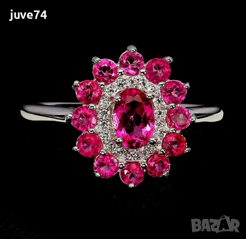 СРЕБЪРЕН ПРЪСТЕН С РОЗОВИ ТОПАЗИ (БРАЗИЛИЯ)