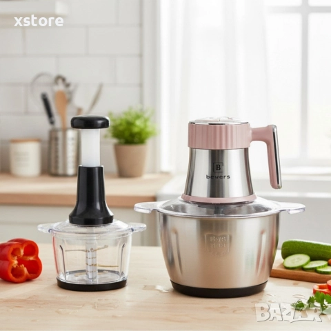 Многофункционален електрически кухненски чопър Beyers BH-2880 + Ръчен чопър с 3L стъклена купа, снимка 4 - Чопъри и пасатори - 52697329