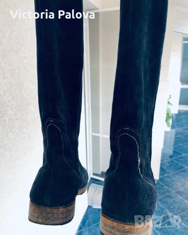 Сини велурени ботуши, снимка 6 - Дамски ботуши - 28121397