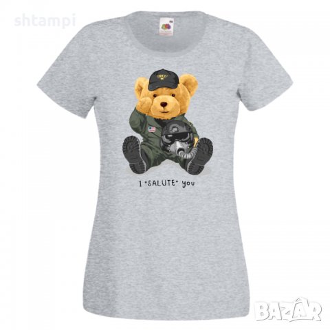 Дамска тениска bear I SALUTE you,Мече,Меченце,Животно, Играчка,Изненада,Подарък,Повод,, снимка 6 - Тениски - 37291816